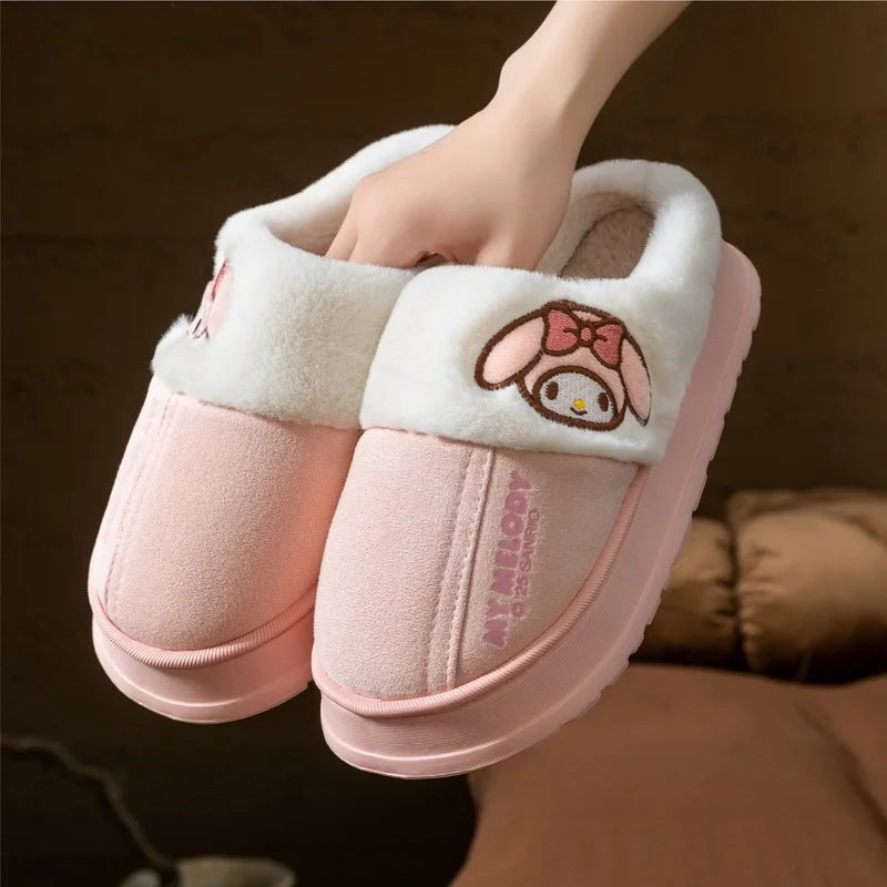 Kids' Slippers House Shoes Cinnamoroll Kuromi Winter Shoes For Children Warm Thick Bottom Anti-slip Pink Blue Shoes Size 38-41