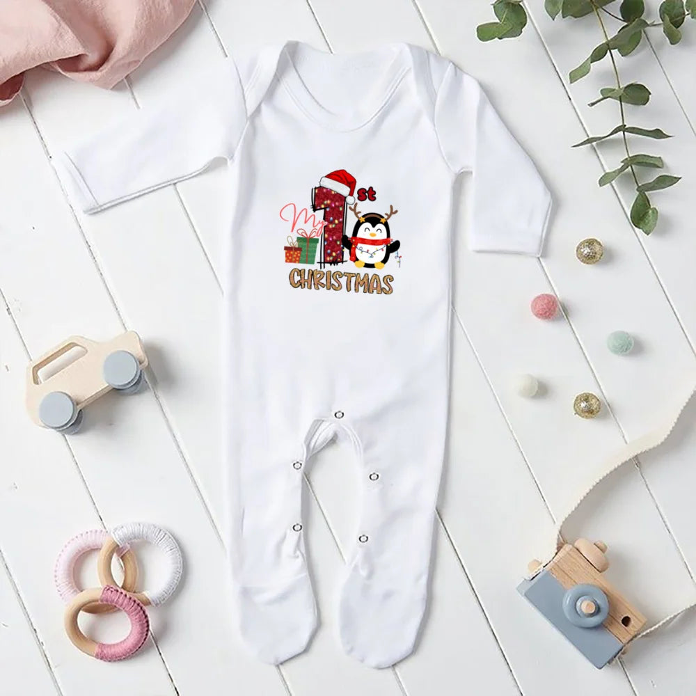 Baby Babygrow My 1st Christmas Printed Sleepsuit Xmas Outfit Toddler Long Sleeve Romper Infant Clothes Newborn Bodysuit