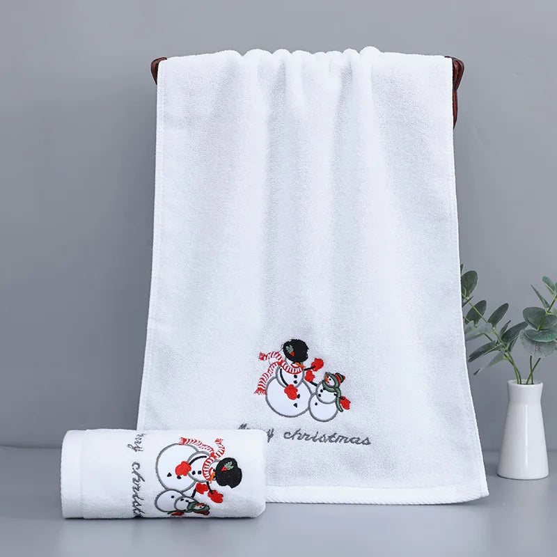 Large Christmas Hand Towels for Bathroom, Cotton Christmas Kitchen Towels, Decorative Embroidery Holiday Towels for Kids