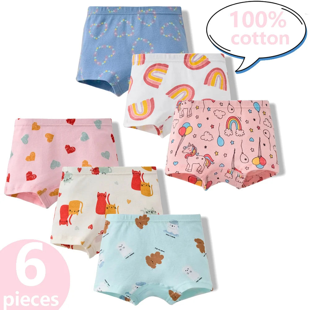 3/6 Pcs Children's Girls Panties Sets 100% Cotton Pretty Cartoon Unicorn Print Underwear For Girl Infant Undies Boxer Breathable