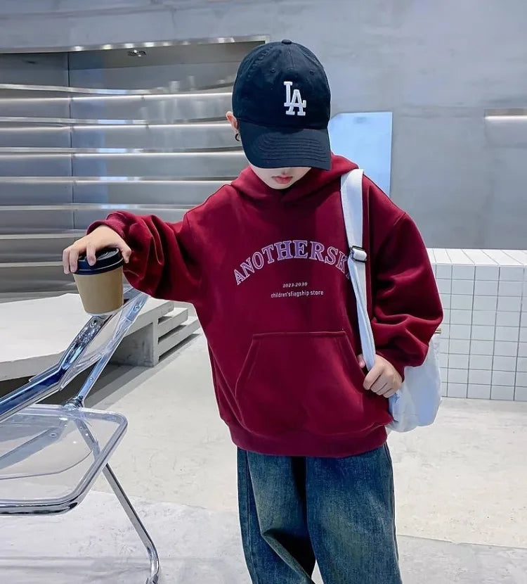 Boys' Korean-Style Oversized Hooded Sweatshirt for Spring & Autumn 2025 New Arrival - Medium/Large Size Stylish Kids Top