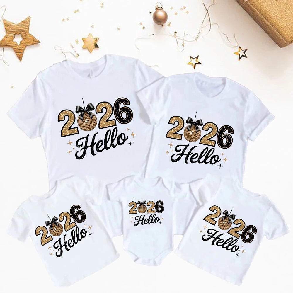 2026 Happy New Year Family Matching Outfits Mother Father and Daughter Son Tshirt Baby Romper Family Look New Year's Clothes