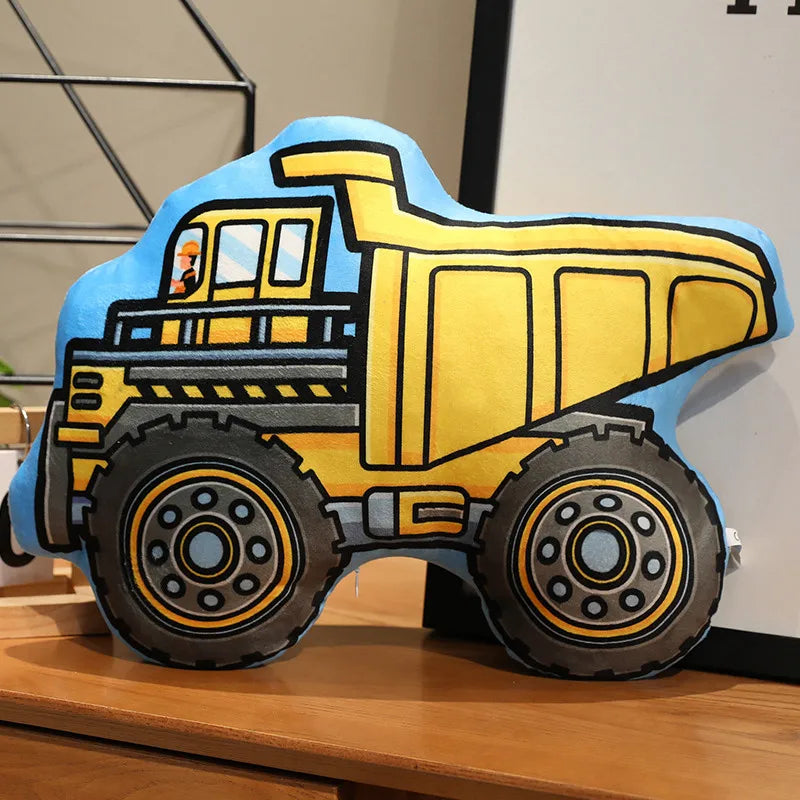 Stuffed Transporter Plush Pillow Soft Printing Multi-functional Bulldozer Forklift Crane Excavator Road Roller Tramcar Men Gift