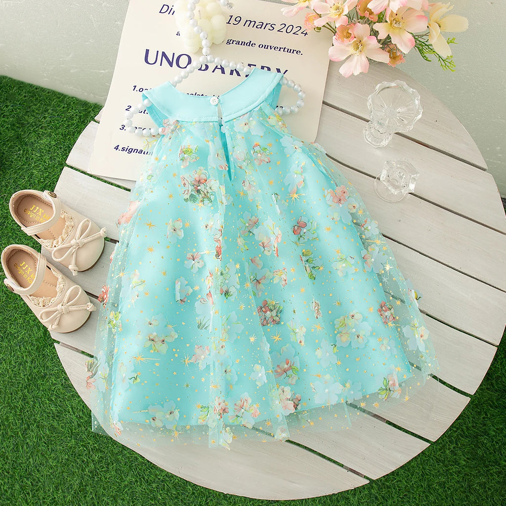 Summer New Princess Style Baby Girl Dress, Floral Chiffon Children'S Sleeveless Clothes For Birthday Parties (0-3 Years Old)