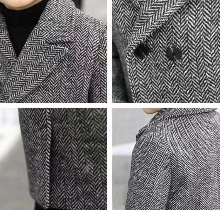 Boys Autumn Winter Quilted Thickened Wool Coat Korean Style New Big Kids Mid Length Stylish Coat
