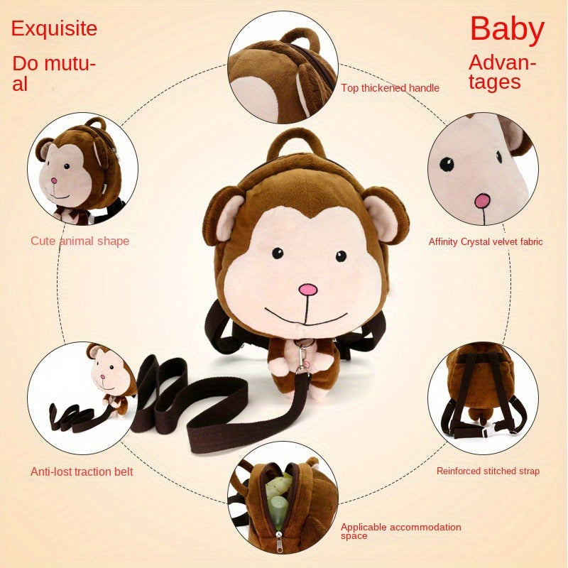 Cartoon Toddler Mini Backpack with Anti-Lost Harness, Cute Animal Backpack Safety Leash Storage Bag for Boys and Girls
