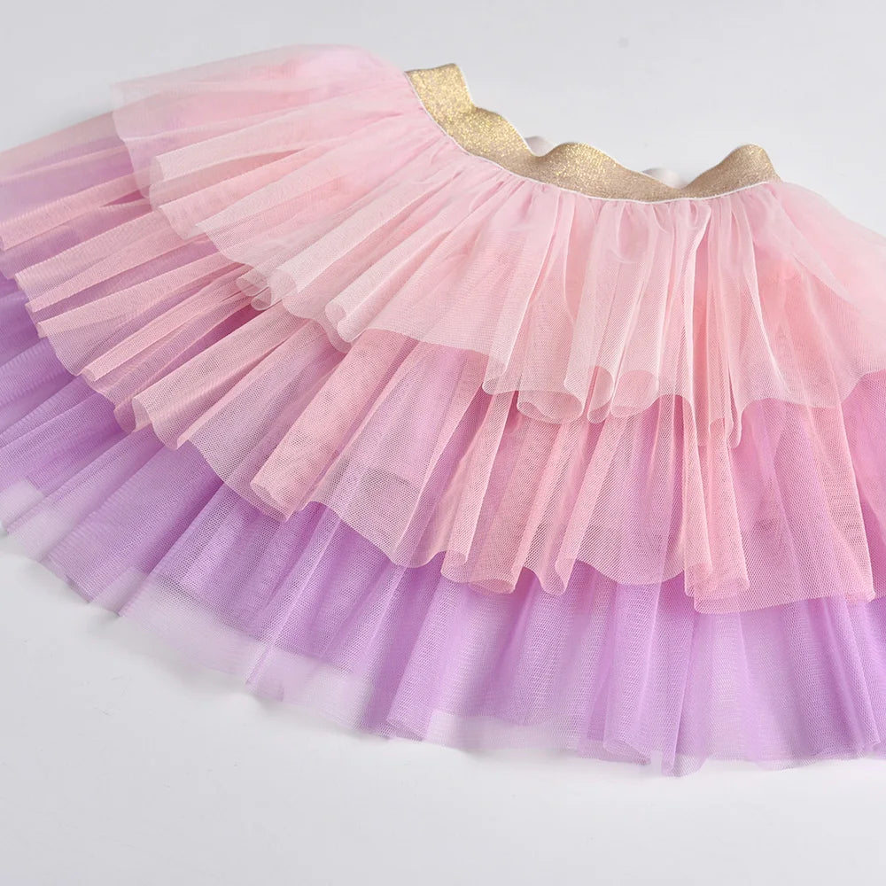 VIKITA Girls Princess Skirts Kids Layered Mesh Tulle Tutu Mini Skirt Girls Birthday Party Performance Ballet Skirt Kids Clothing