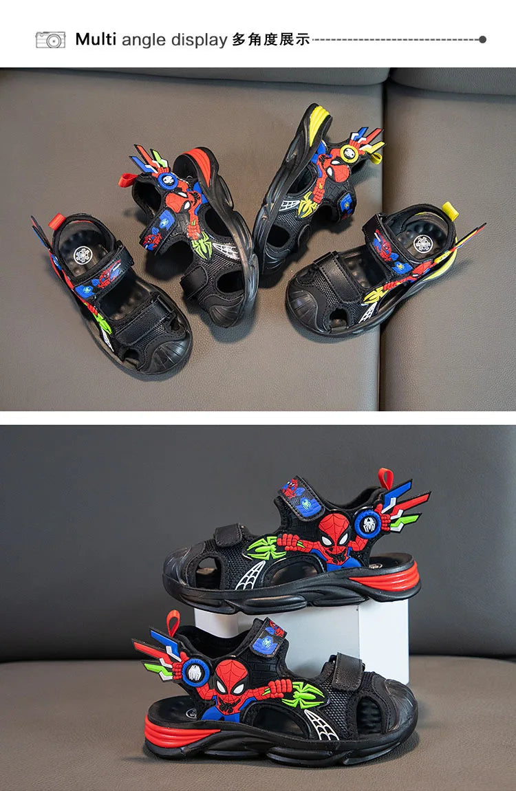 Disney Children's Cartoon Sandals Summer Boys' Beach Sandals Soft Soled Children's Sports Sandals Open Peep Toe Black Shoes