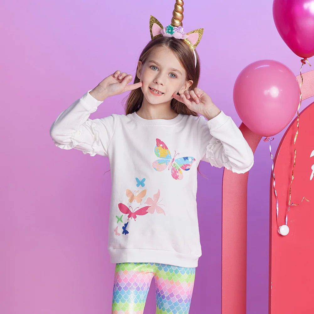 VIKITA Kids Hoodies Sweatshirts Girls Butterfly Print Autumn Spring Cotton Casual Tops Kids Pullover Sports Sweatshirts 3-12 Yrs