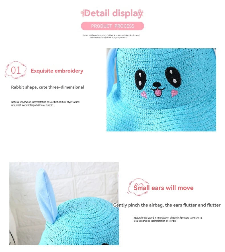 Kids Baby Bunny Hat with Moving Ears Rabbit Straw Hat Jumping Ear Funny Cap Wide Brim Sun Protection Hat Boys Girls Outdoor