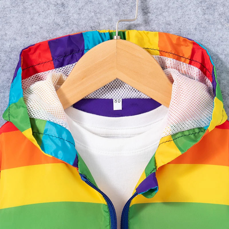 Spring And Autumn New Rainbow Striped Baby Boys Jacket, Simple Style Children'S Long Sleeve Clothes (9 Months -4 Years Old)