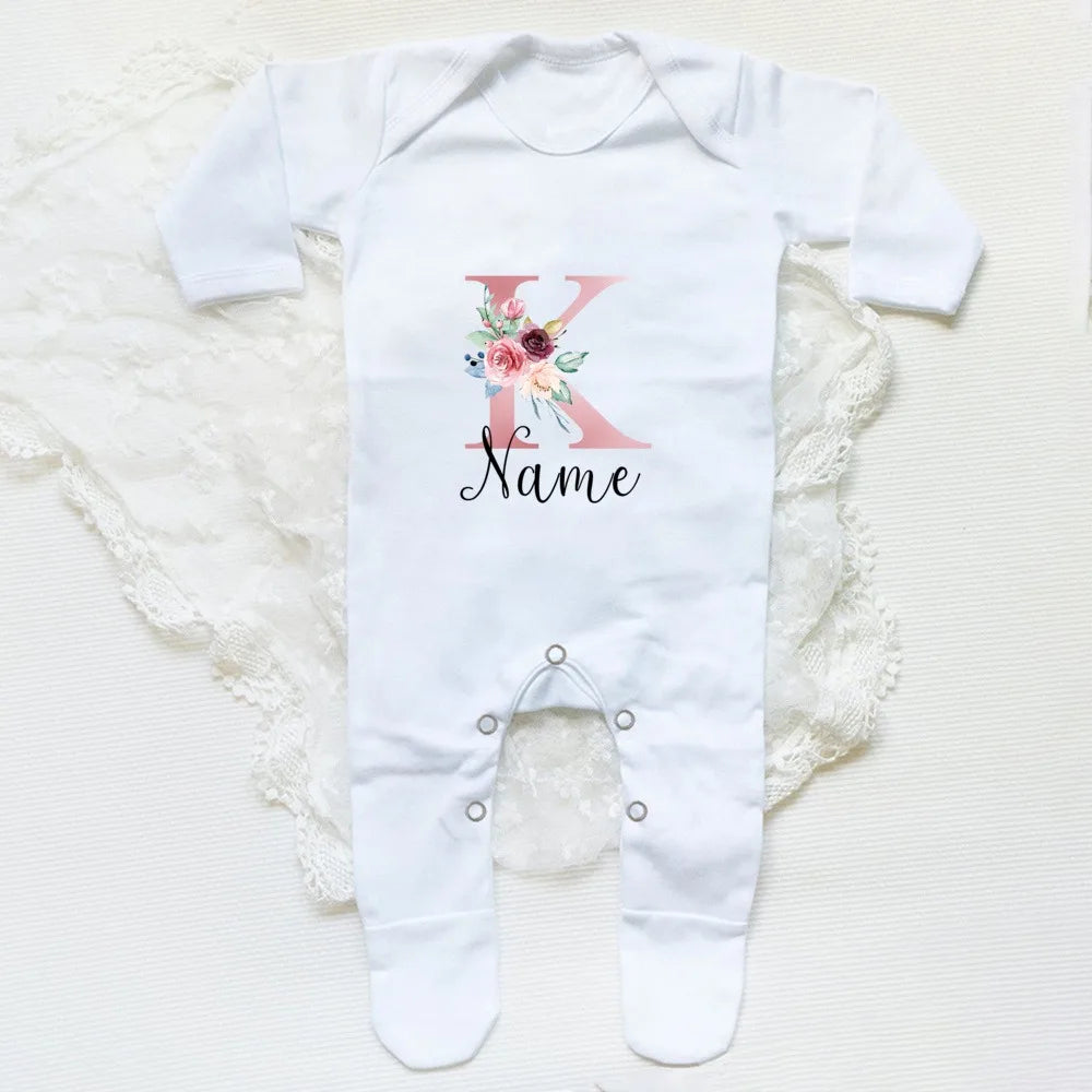 Personalised Babygrow Sleepsuit Flower Initial Infant Romper Baby Coming Home Outfit Newbron Shower Gift Baby Girls Sleepsuit