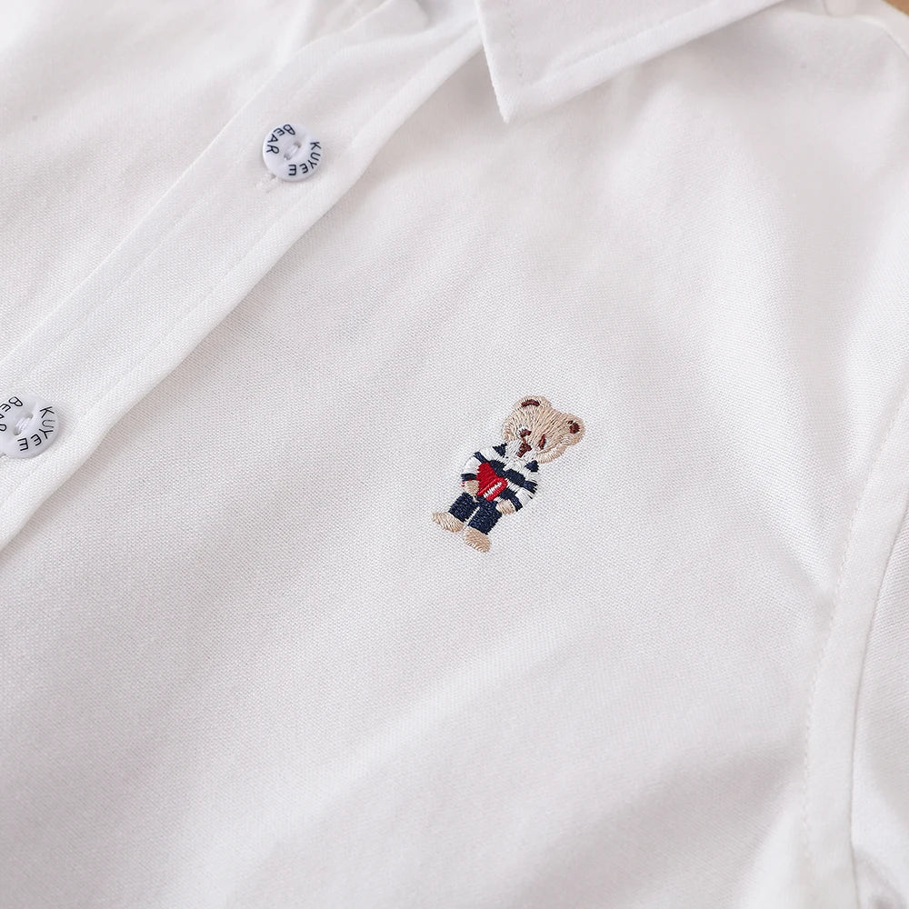 Boys School Uniform Shirts Long Sleeve Spring Autumn Turn-down Collar Kids Tops for School Children