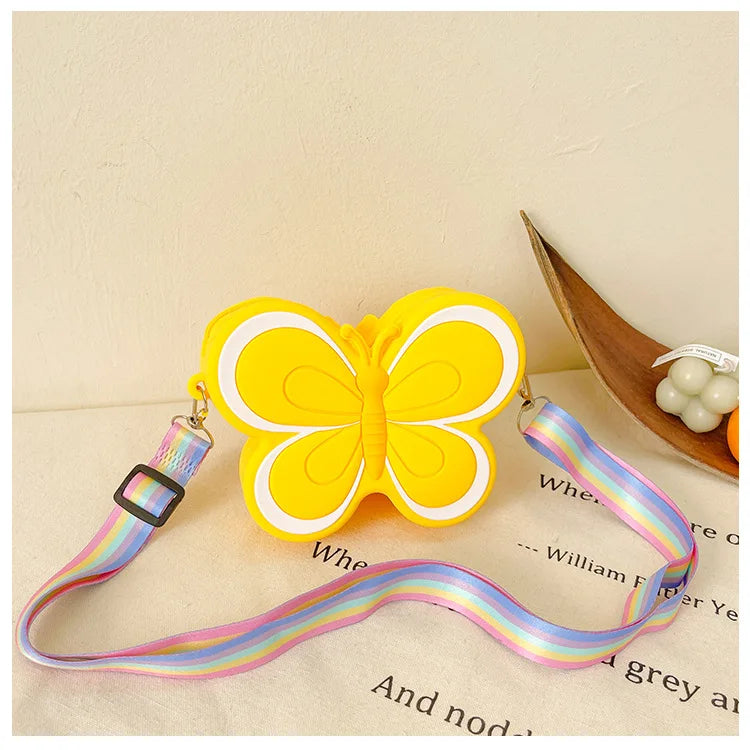 Lovely Bow Children's Silicone Shoulder Bags Cute Butterfly Shape Baby Girls Crossbody Bag Candy Color Kids Small Coin Purse
