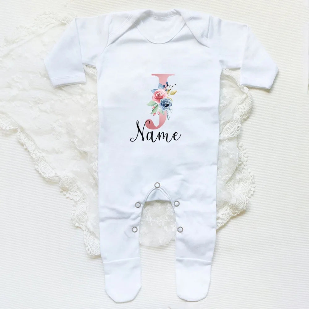 Personalised Babygrow Sleepsuit Flower Initial Infant Romper Baby Coming Home Outfit Newbron Shower Gift Baby Girls Sleepsuit