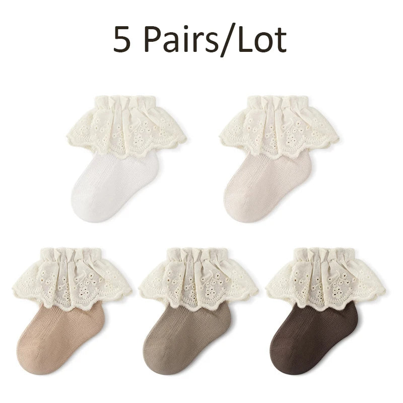 3/5 Pairs Kids Girls Socks Princess Lace Kids Socks For Girls Children Girls Socks Newborn Tube Socks For Girls