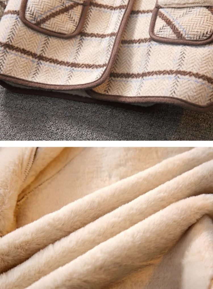 Boys Winter Wool Coat 2025 New Style Kids Thickened Fleece Lined Plaid Wool Jacket Thick Winter Clothing