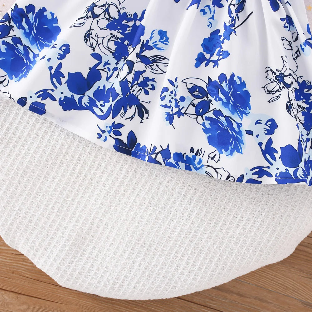 Summer New Blue Bow Baby Girl Dress, Fashionable Children'S Clothing With Free Hairband (6 Months -3 Years Old)