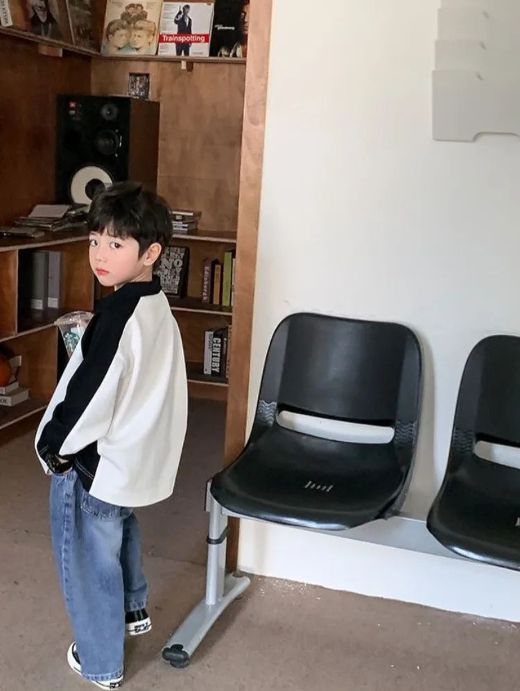 Boys' 2025 Spring/Autumn New Arrival Cotton Punk-Style Street-Savvy Trendy Polo Collar Sweatshirt - Stylish Baby Boys' Top