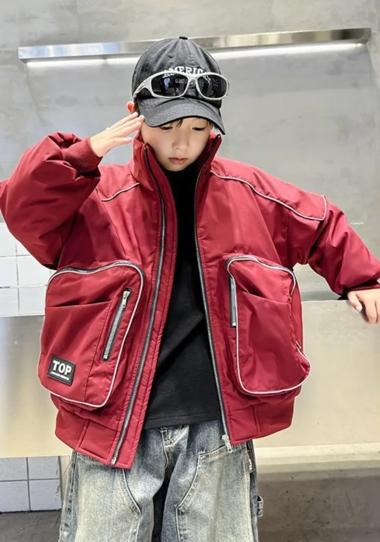 2025 New Boys' Winter Padded Quilted Windbreaker Jacket for Big Kids Waterproof Windproof Outdoor Jacket with Thermal Insulation