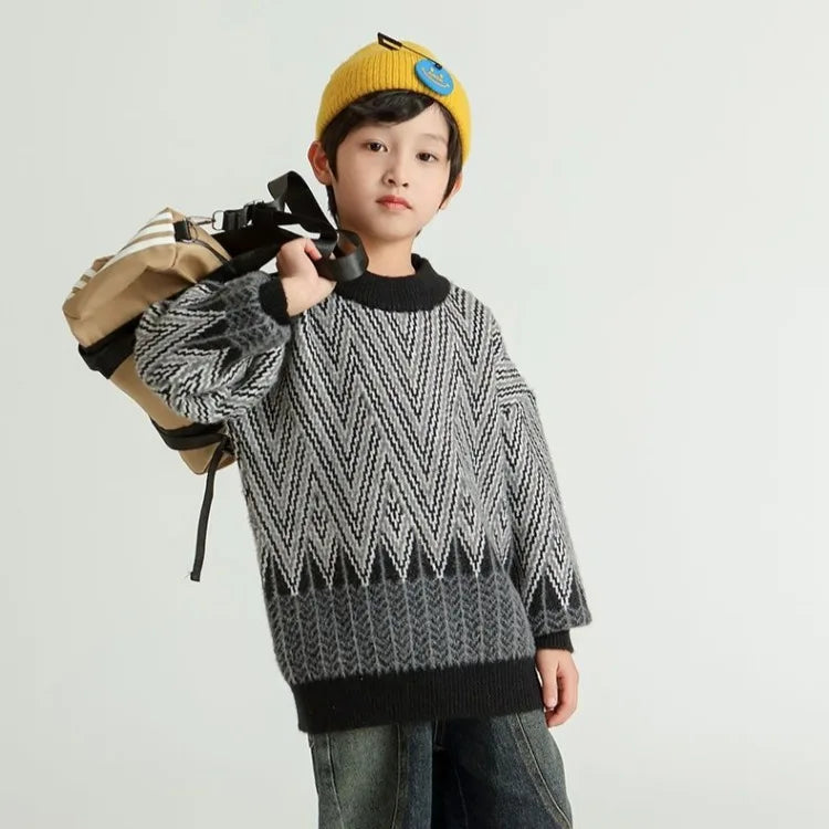 Heavyweight Winter Boys' Sweater Thickened Knit Mink Fur Warm Stylish Tween Oversized Teenager Autumn Winter Coat