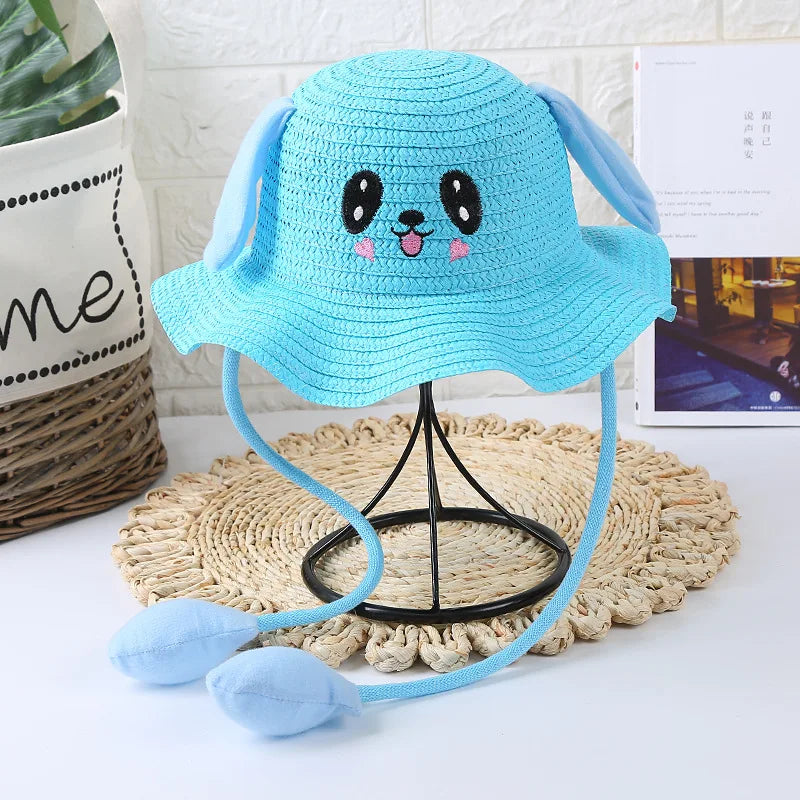 Kids Baby Bunny Hat with Moving Ears Rabbit Straw Hat Jumping Ear Funny Cap Wide Brim Sun Protection Hat Boys Girls Outdoor