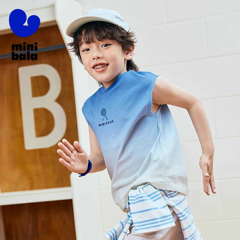 Mini Bala Boys Tank Top Summer New Cotton Tie-Dye Breathable Soft Skin-Friendly Base Layer for Kids