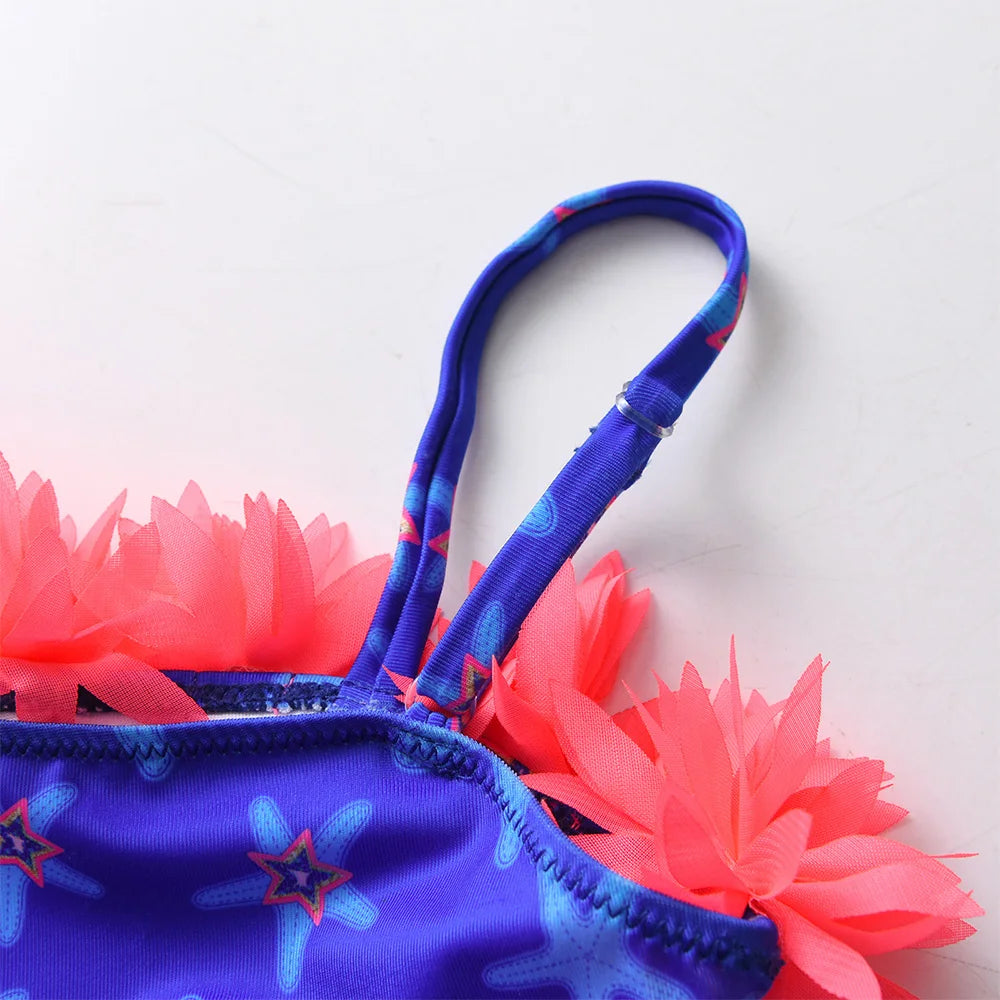 VIKITA Teenagers Girls Close-fitting Elastic Starfish Swimsuit Girls Split Two-pieces Swimwear Children Fashion Bikini Sets