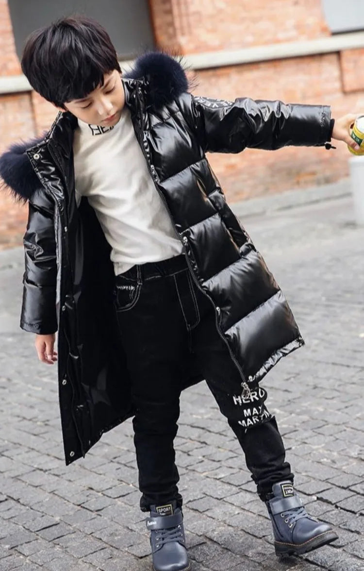 2025 New Boys Girls Cotton-Padded Coat Winter Outerwear Stylish Mid-Length Toddler Big Kids Winter Jacket