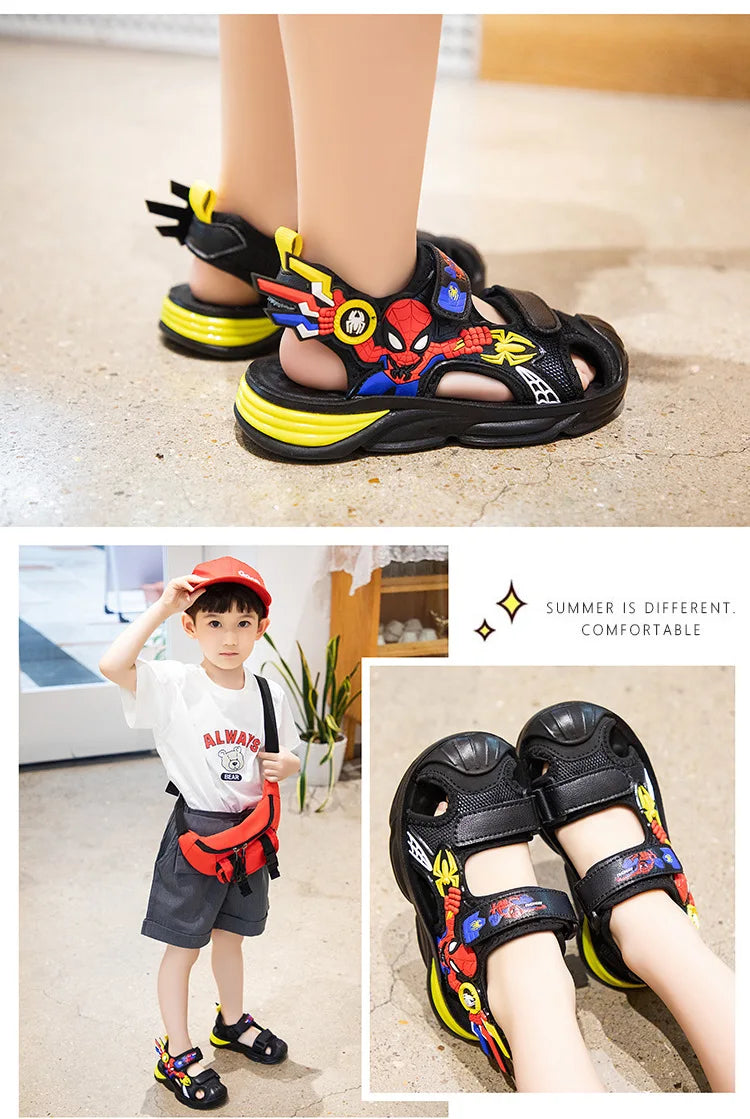 Disney Children's Cartoon Sandals Summer Boys' Beach Sandals Soft Soled Children's Sports Sandals Open Peep Toe Black Shoes