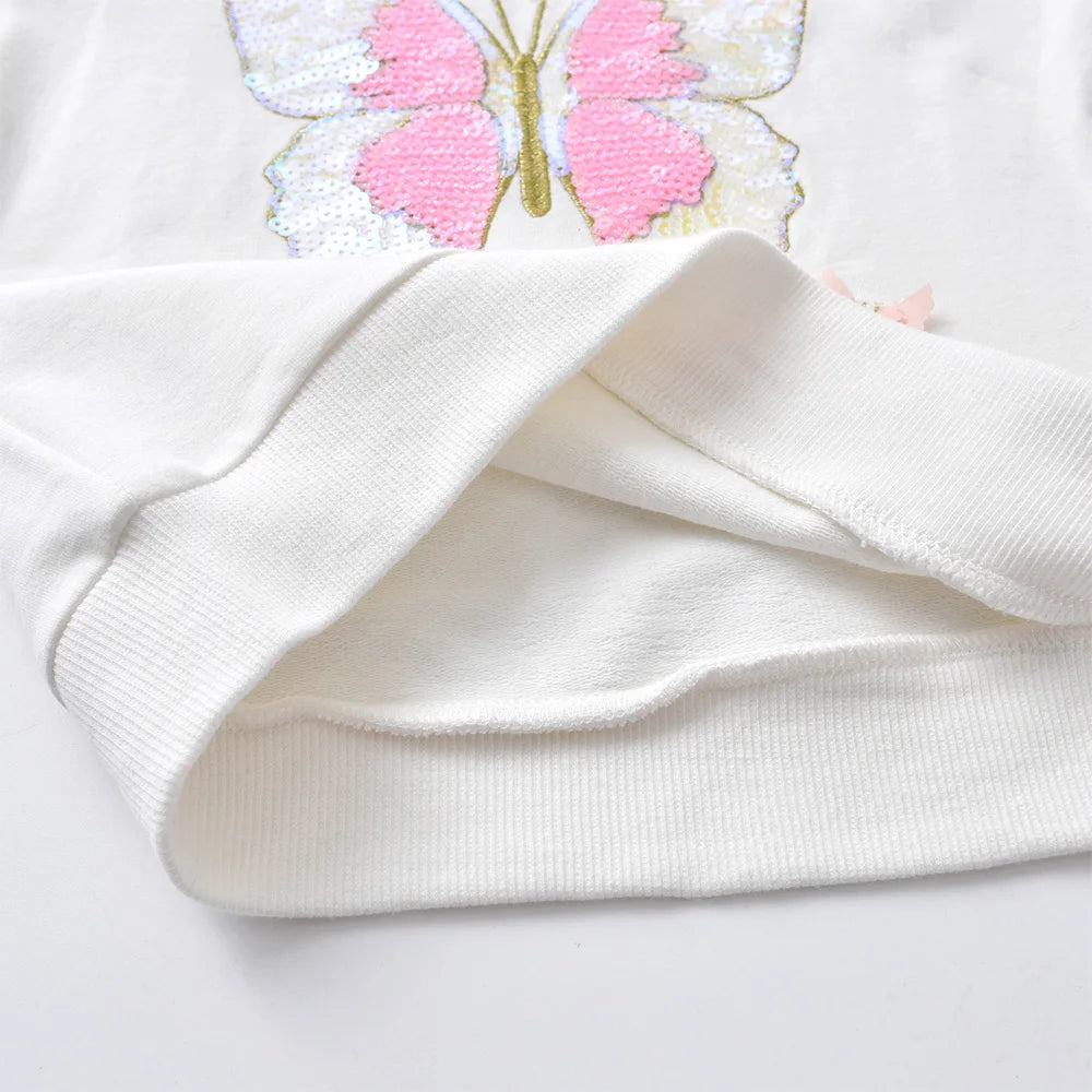 VIKITA Girls Cotton Casual Sports Sweatshirt Kids Butterfly Sequined Appliqued Flare Sleeve Cartoon Outerwear Children Clothing