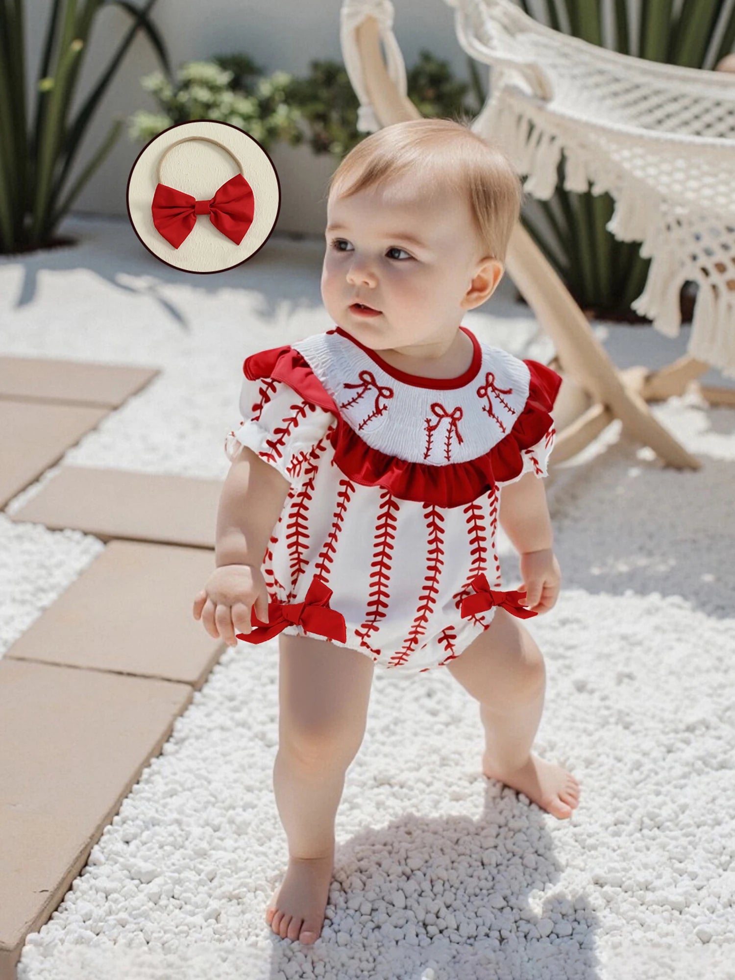 Adorable Infant Floral Romper with Matching Bow Headband Set for Summer Sleeveless Jumpsuit Outfit for Baby Girl