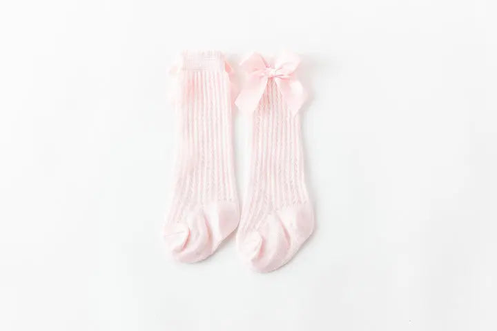 Limit quantity 0-2Y Children Girls Royal Style Bow Knee High Fishnet Socks Baby Toddler Bowknot Socks Kid Hollow Out Sock Sox