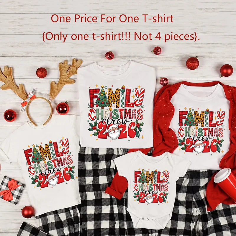 Family Christmas Crew 2025 Print Matching Outfits Christmas Day Short Sleeve Family Tees Shirt Outfit Holiday Casual Clothing