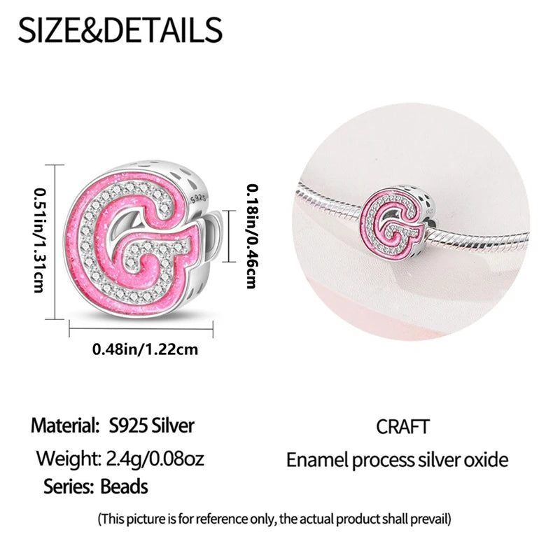Pink Girl Series 925 Sterling Silver Alphabet Charms Beads Cute Letter Fit Original Bracelet Bangle Necklace DIY Jewelry