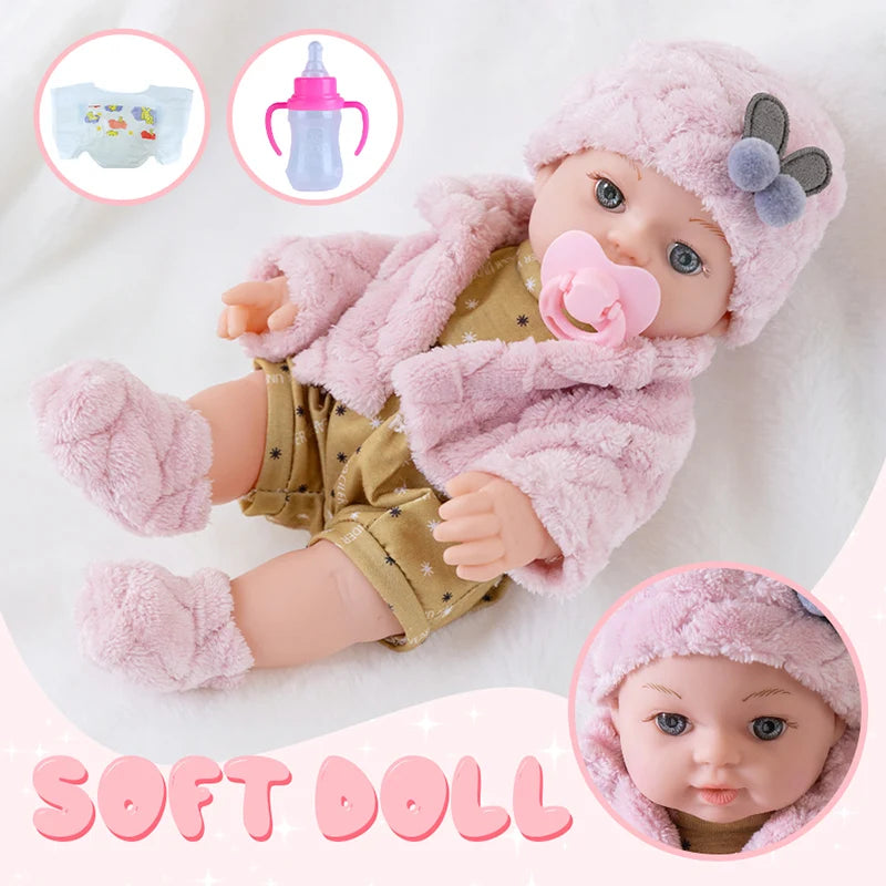 12in/30cm Reborn Doll Soft Baby Doll feeding bottle Limb Movable and Clothes Detachable Can Washed Appease Children's Toy Gift