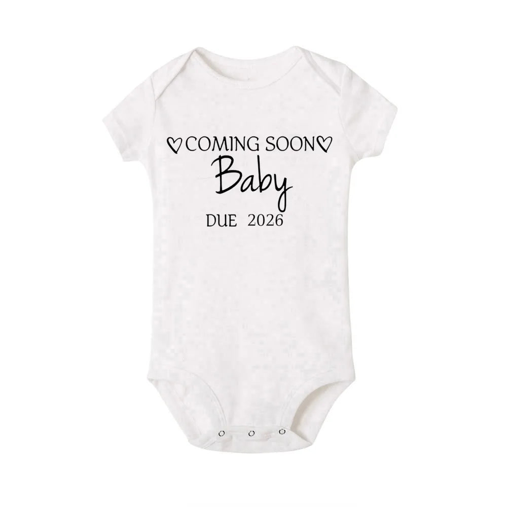 Baby Announcement Coming Soon 2026 Newborn Romper Summer Boys Girls Bodysuit Body Pregnancy Reveal Clothes Infant Jumpsuit