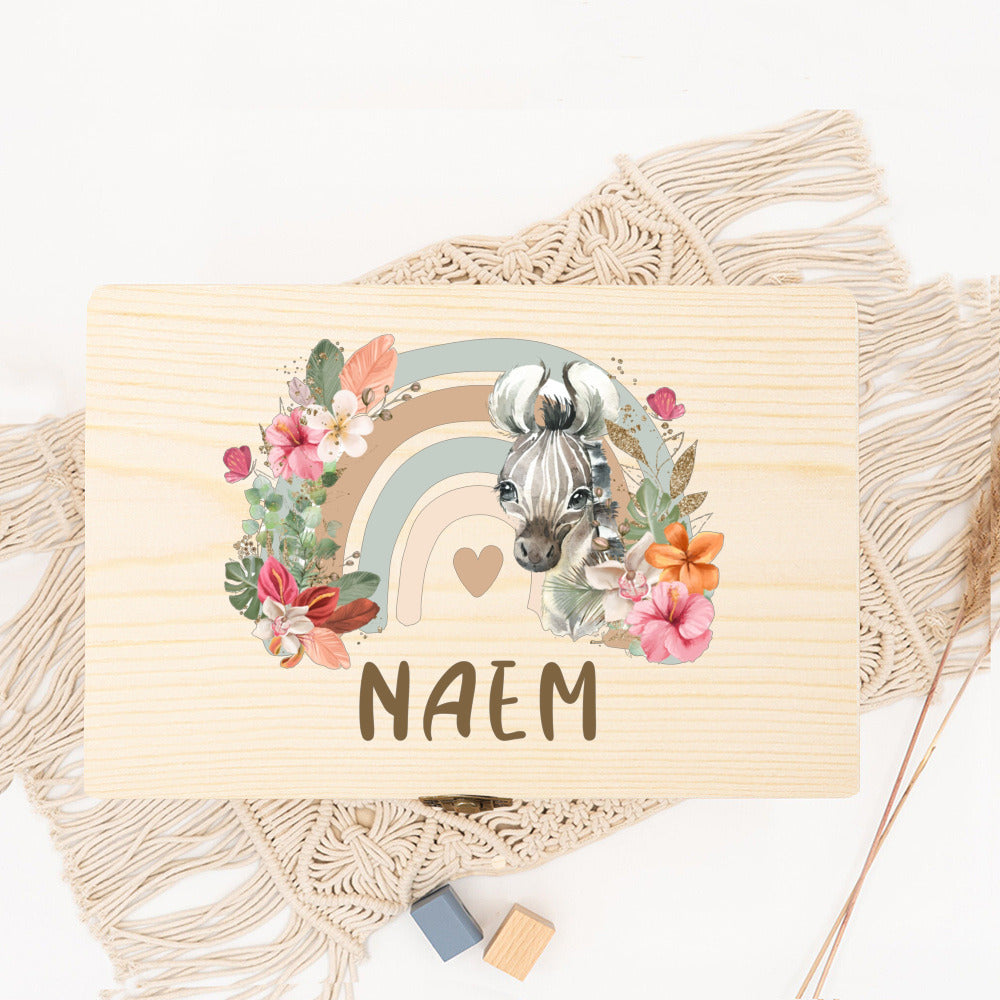 Personalised Forest Animal Rainbow Baby Memory Box Custom Wooden Box Newborn Shower Gift Baby Keepsake Box Umbilical Cord Box