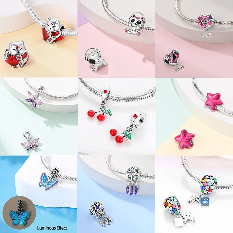 Fit Qikaola 925 Original Bracelets Blue Zircon Owl Luminous Sea Turtle Octopus 925 Silver Charms Beads DIY Birthday Jewelry Gift