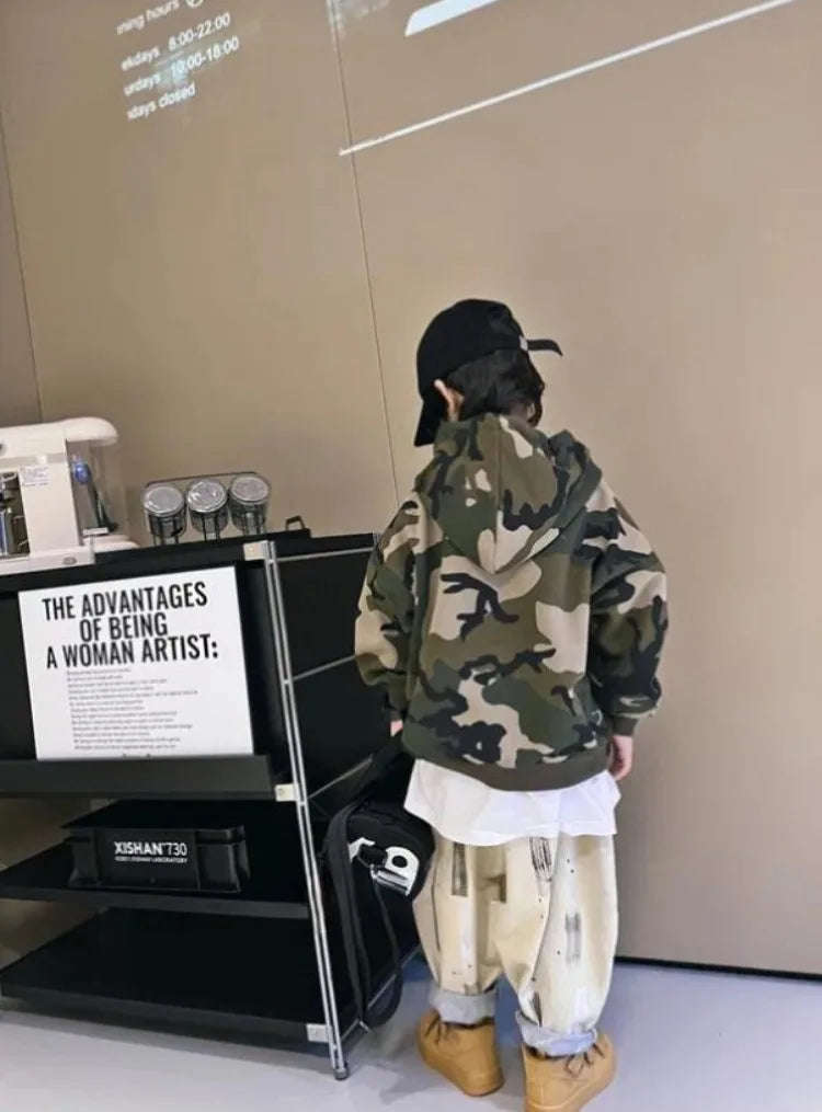 2025 Spring/Autumn Boys' Hip-Hop Long Pants, Kids' Size 12-14 Versatile Graffiti Casual Streetwear Trousers