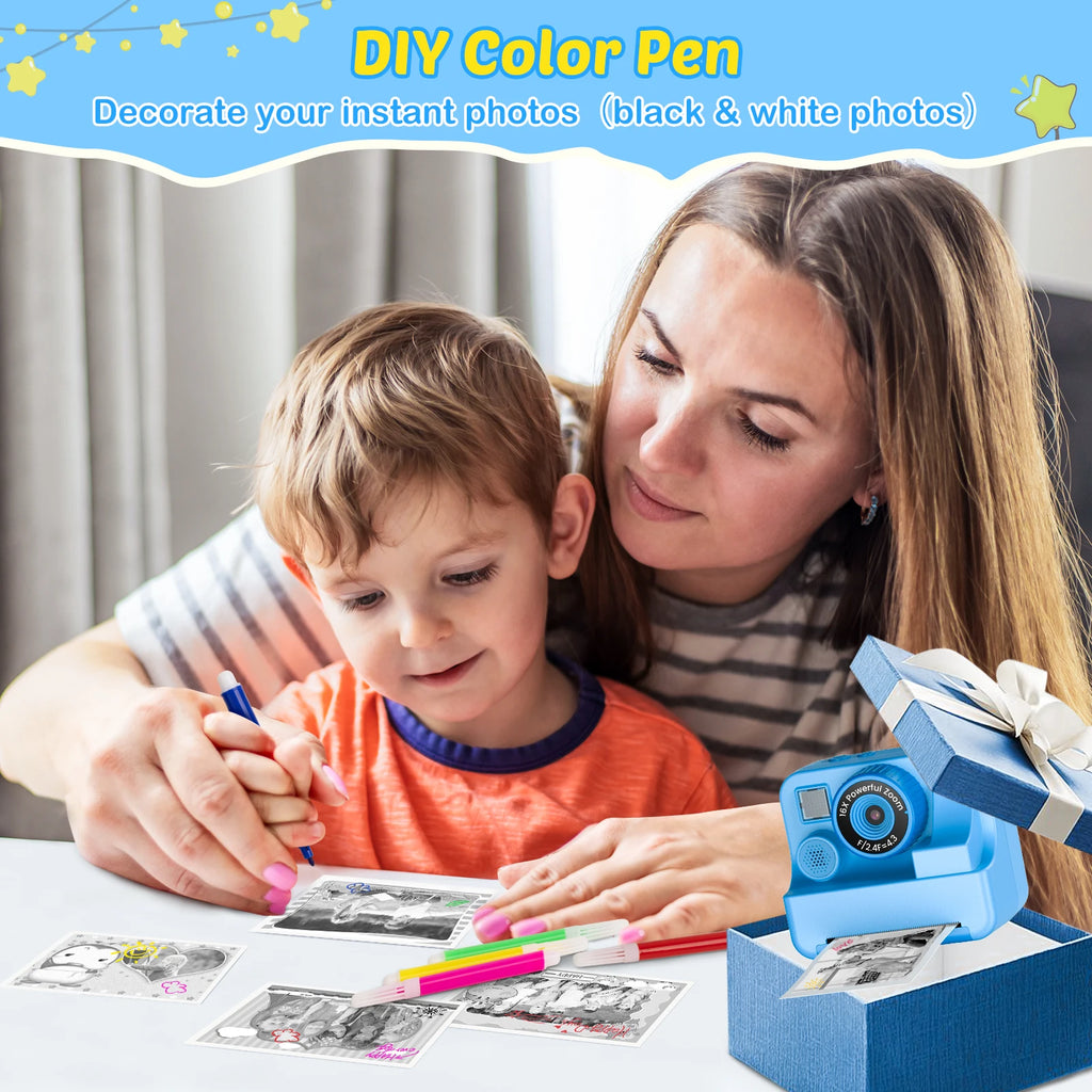 New Bee Kids Instant Print Camera 1080P HD Dual Lens Selfie 32GB Digital Camera for Girls Boys Christmas Birthday Gifts Toys