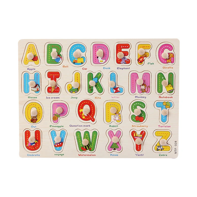 Wooden Puzzles Toys for Kids 3 Year Alphabet Numbers Children Montessori Educational Learning Toys abc Letters Preschool Gift