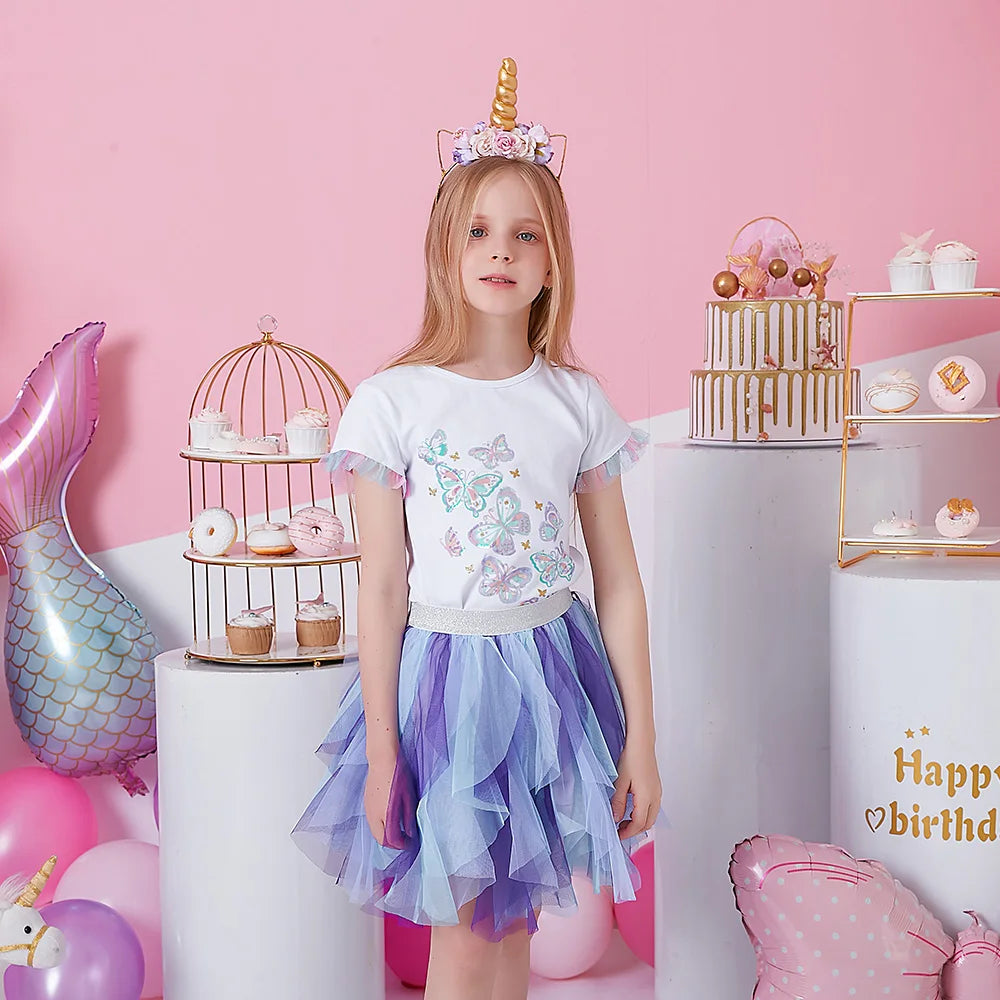 VIKITA Girls Tutu Skirts Kids Birthday Party Dance Princess Mesh Layered Tulle Cake Mini Performance Skirts Children Clothes