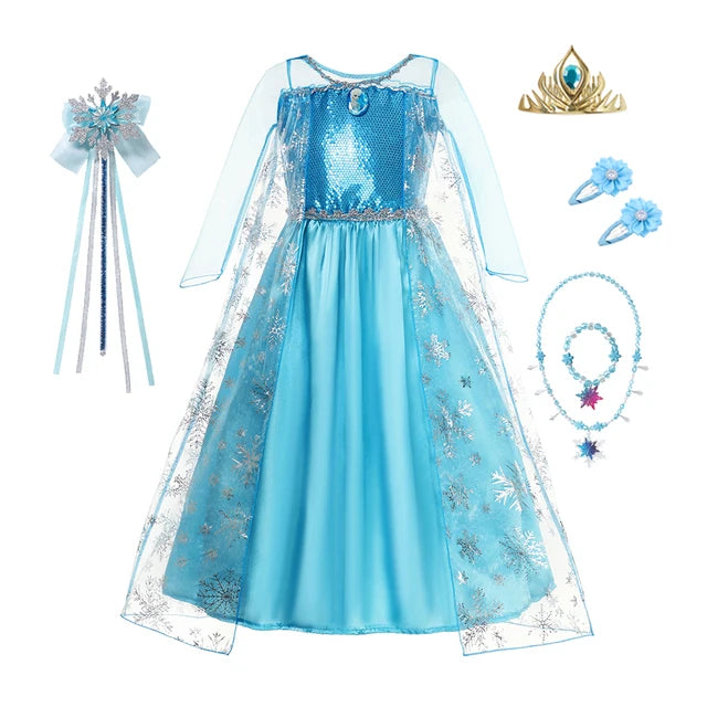 Girls Snow Queen Elsa Anna Kids Costumes For Girls 2024 Carnival Party Prom Gown Children Clothing Frozen Jasmine Princess Dress