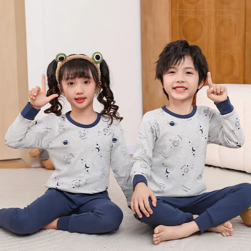 Children's Autumn Clothes and Pants Set for Boys and Girls Pure Cotton Thermal Underwear Pure Cotton Cotton Sweater Baby Pajamas