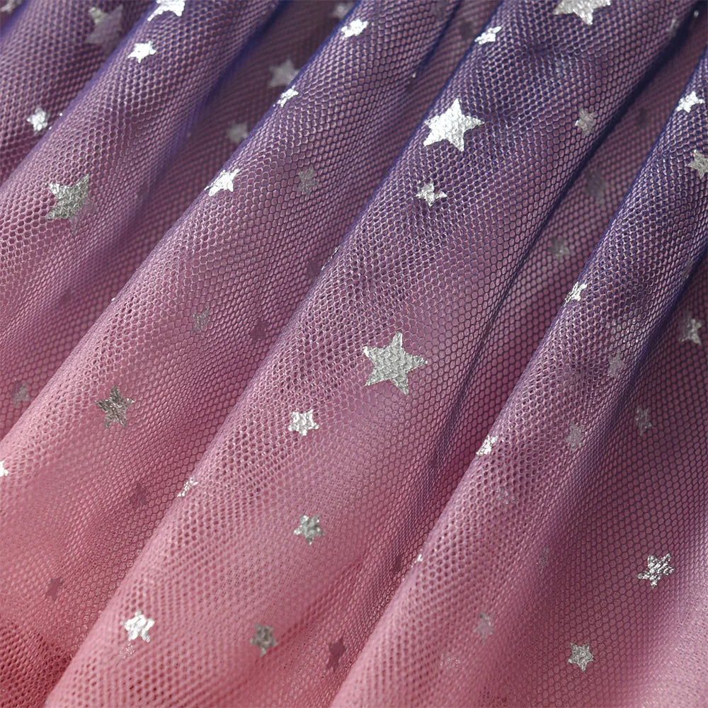 VIKITA Kids Gradient Shiny Sequined Princess Tulle Skirt Girls Birthday Party Ballet Dance Starry Mini Skirts Kids Clothing