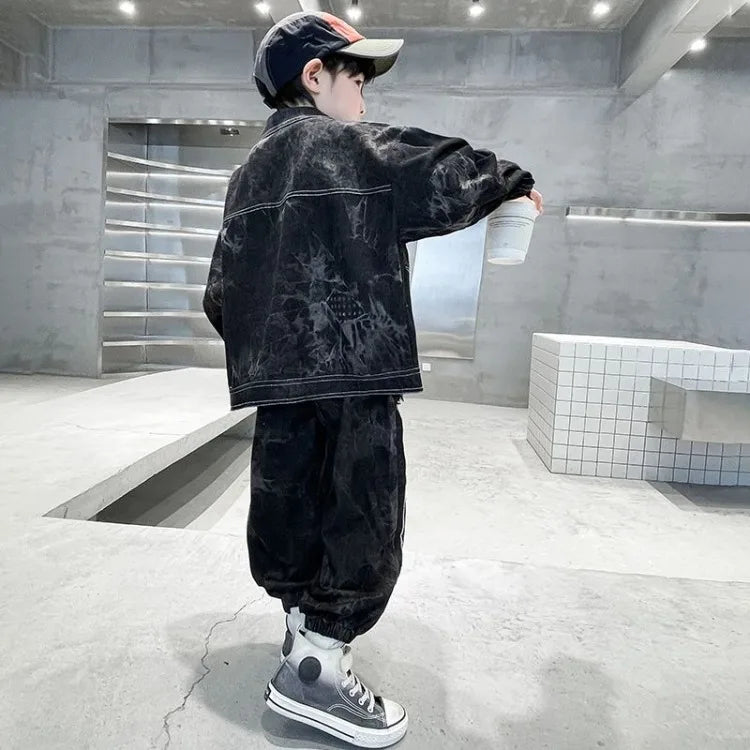 2025 New Boys' Medium & Large Size Denim 2-Piece Set Stylish Korean Trendy Spring Autumn Outfit