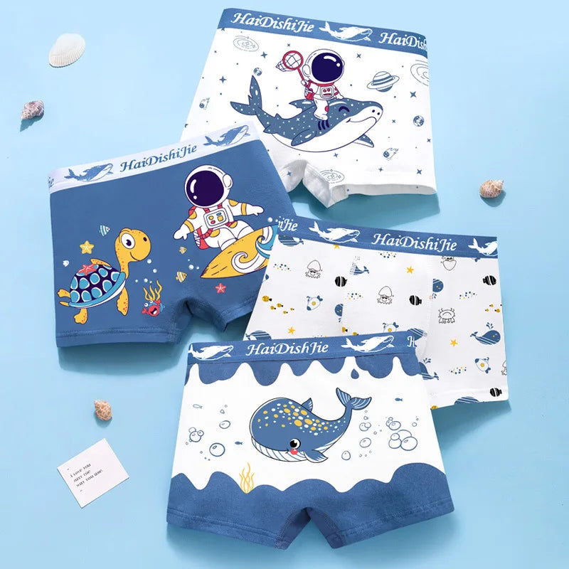 Boys Cotton Boxer Shorts 4PCS Not Pinch the Butt Boy Cotton Thin Section Flat Shorts Baby Underpants Children's Bottoms