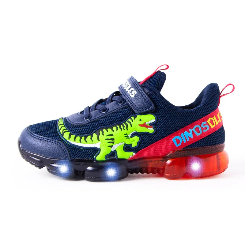 EXDINO T-REX LED 2-9Y Boys Spring Autumn Mesh Tennis Shoes Glowing Children's Kids Flashing Jelly Sole Light Up Casual Sneakers