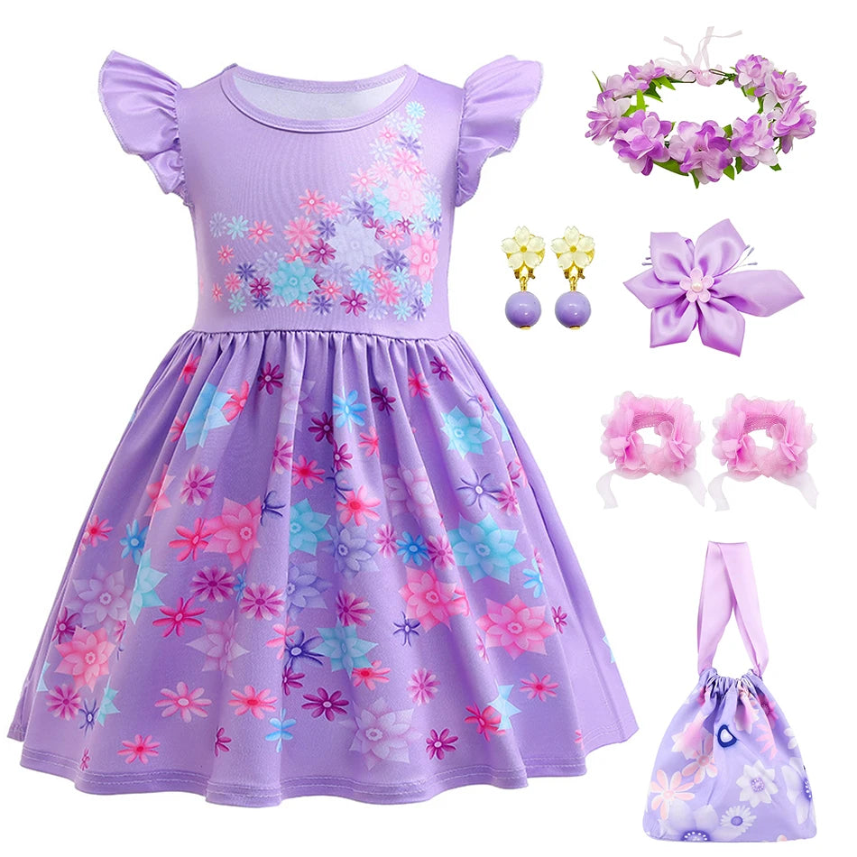 Mirabel Isabela Cosplay Princess Dress Kids Encanto Charm Costume Girls Halloween Children's Day Birthday Party Holiday Clothes